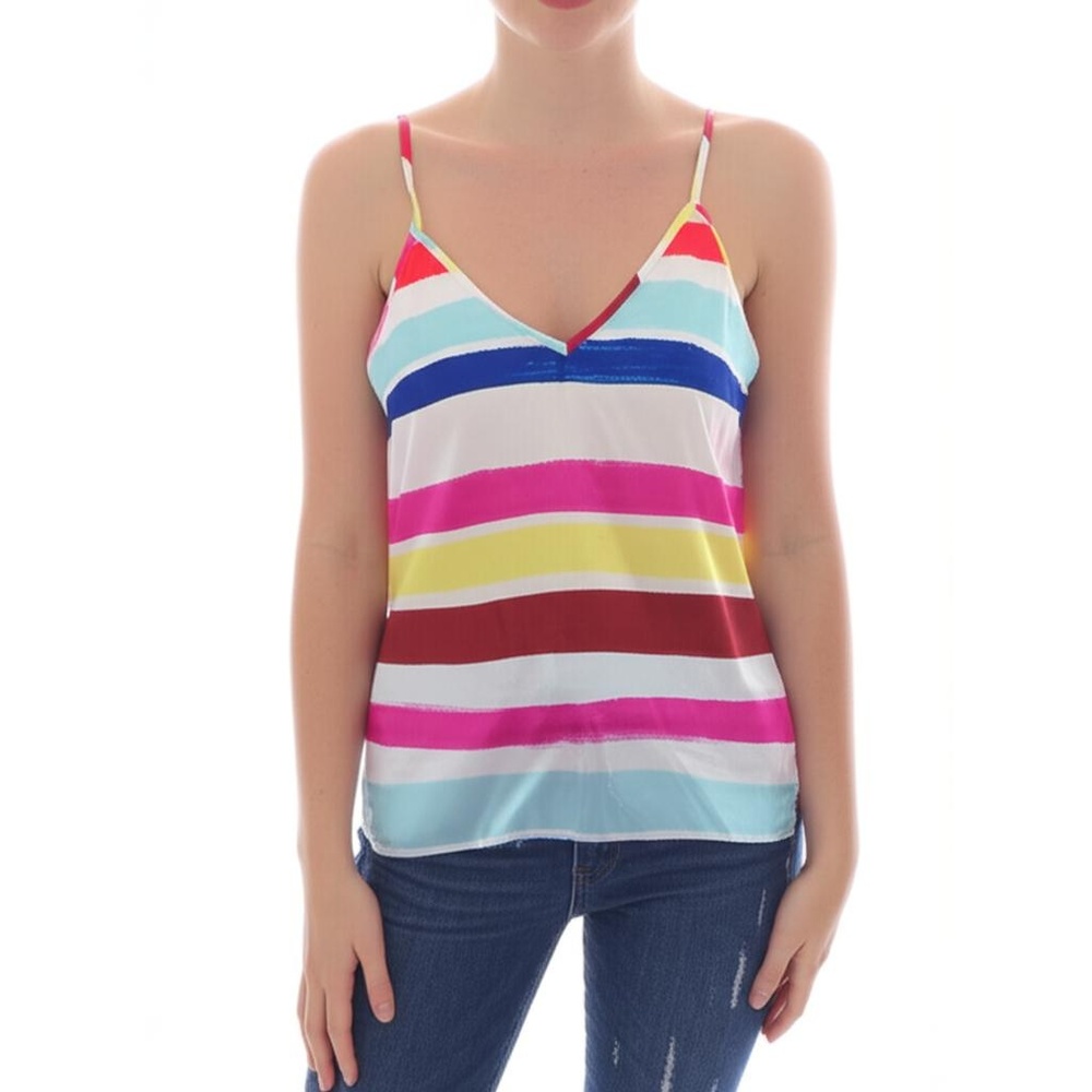 Never Fully Dressed Suki Striped Cami Lightweight Silky Rainbow Stripe US 4 New